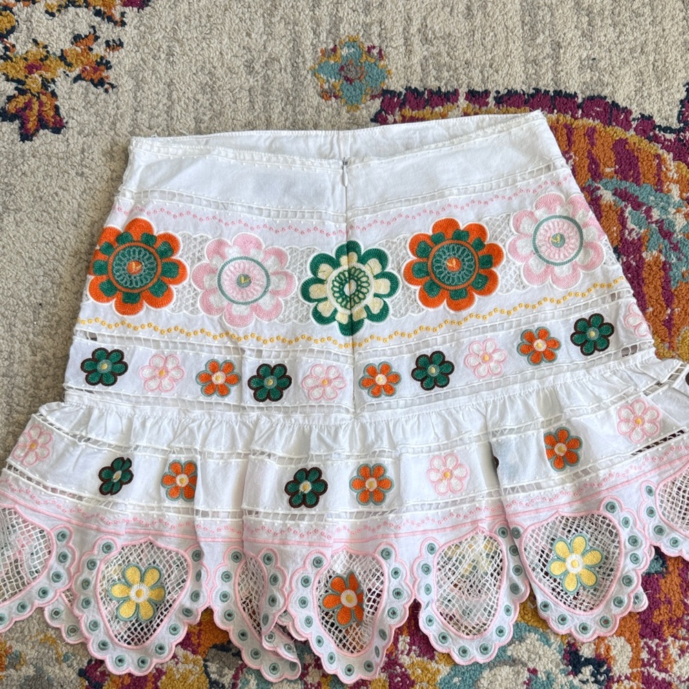 Zara Floral Embroidered White Skirt Size Small - Picture 5 of 7